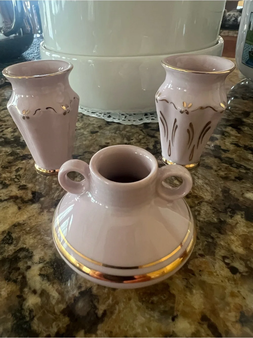 H&C Vase Set of 3 Rose Porcelain Miniature Rococo Home Decor